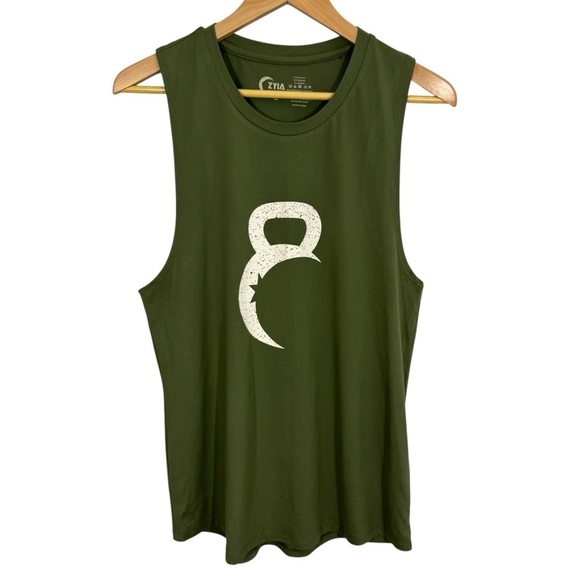 ZYIA Tops - Zyia Kettlebell Tank Sz XL Army Green Sleeveless Top Stretchy Workout Gym EUC
